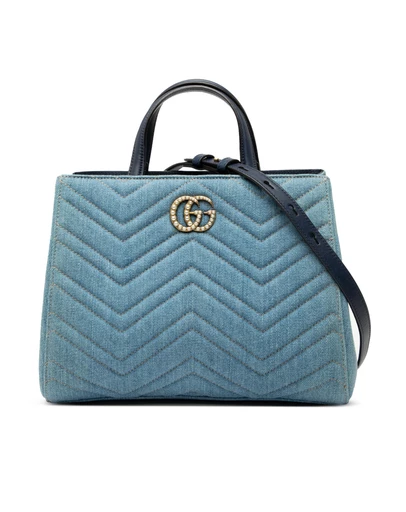 Pre-Loved by Azura Reborn - Pre-Loved Small GG Marmont Matelasse Denim Pearly Satchel