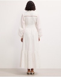 The Fated - Shirred Waist Broderie Hem Midi Dress