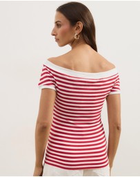 Atmos&Here - Esme Stripe Jersey Off Shoulder Top