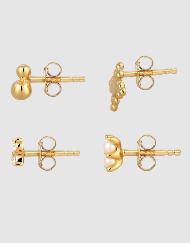 Elli Jewelry - Earrings Set Women Stud Snowflake Pearl 925 Sterling Silver Gold Plated