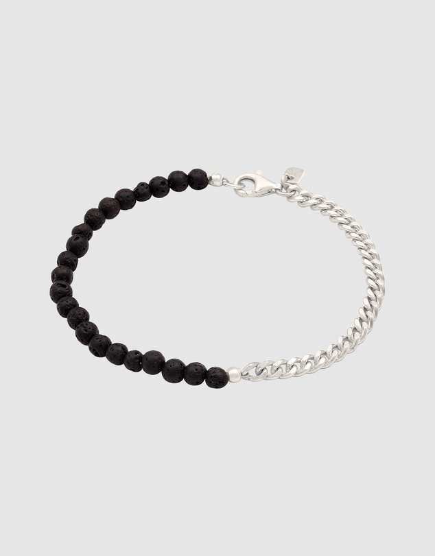 Kuzzoi - ICONIC EXCLUSIVE - Lava Bead and Chain Bracelet in 925 Silver