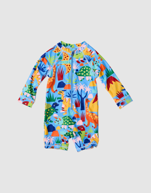 Kip&Co - Dinosaur Roar Baby LS Zip Bathers - Babies
