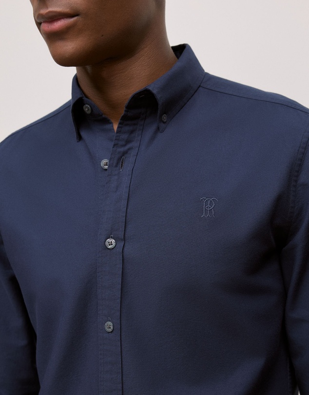 Trenery - Tailored Fit Cotton Monogram Oxford Shirt in Navy