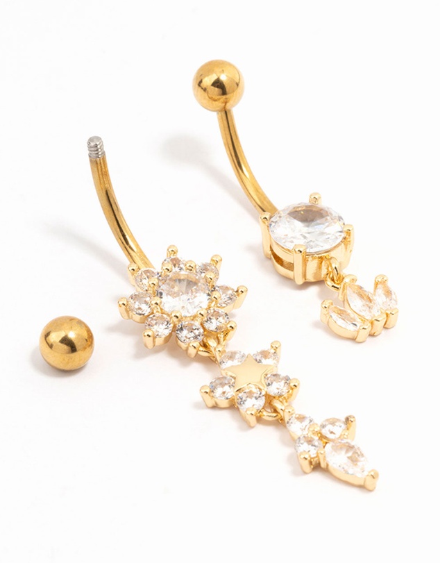 Lovisa - Gold Plated Surgical Steel Flower Power Belly Bar 2-Pack
