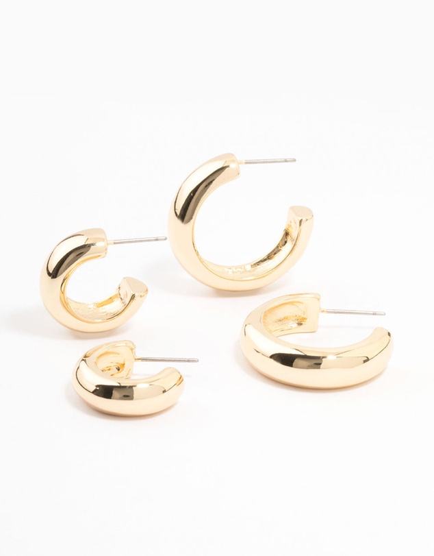 Lovisa - Gold Plated Chunky Hoop Earrings 2-Pack