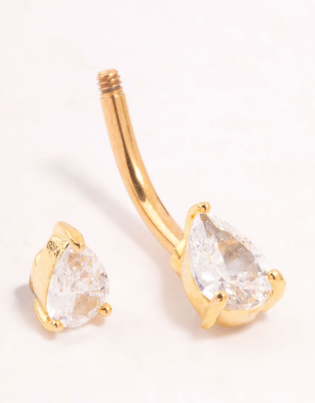 Lovisa - Gold Plated Titanium Double Pear Cubic Zirconia Belly Bar