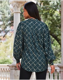 Sosandar - Check Print Chain Lace Up Blouse