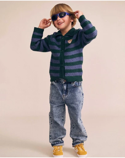 Huxbaby - Classic Stripe Collar Knit Cardigan - Babies