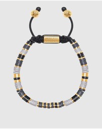 Nialaya Jewellery - Men's Beaded Bracelet with Grey and Gold Disc Beads