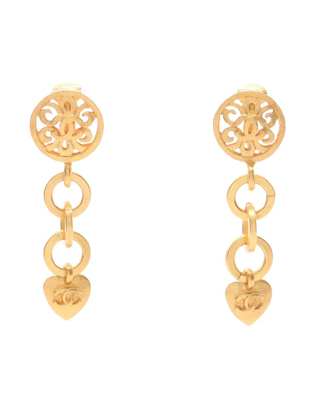 Pre-Loved by Azura Reborn - Pre-Loved Gold Plated CC Heart Drop Clip On Earrings
