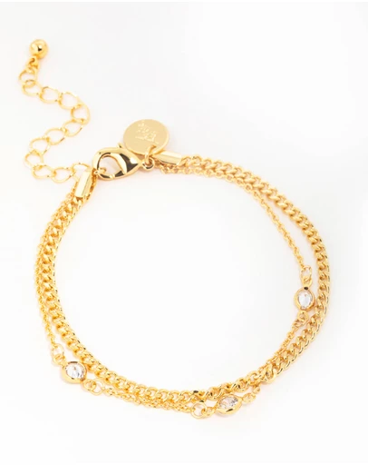 Lovisa - Gold Plated Brass Cubic Zirconia Chain Layered Bracelet