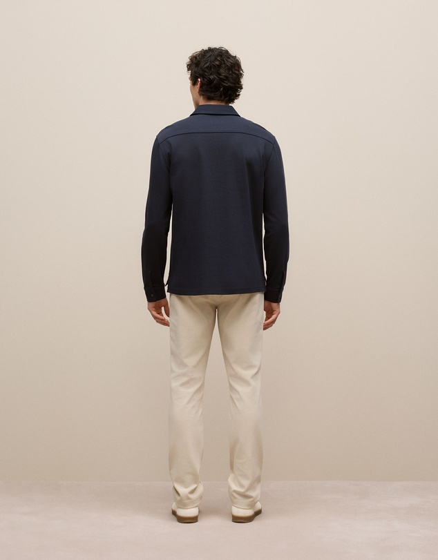 Trenery - Micro Pique Monogram Long Sleeve Polo in Navy