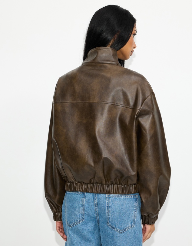 Dazie - Benson Funnel Neck PU Bomber Jacket