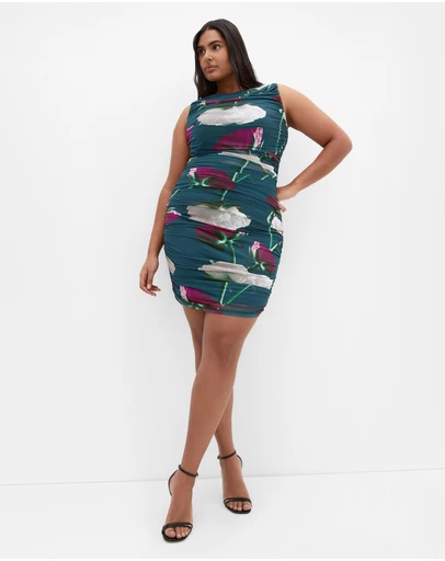 City Chic - Halo Ruched Print Mini Dress