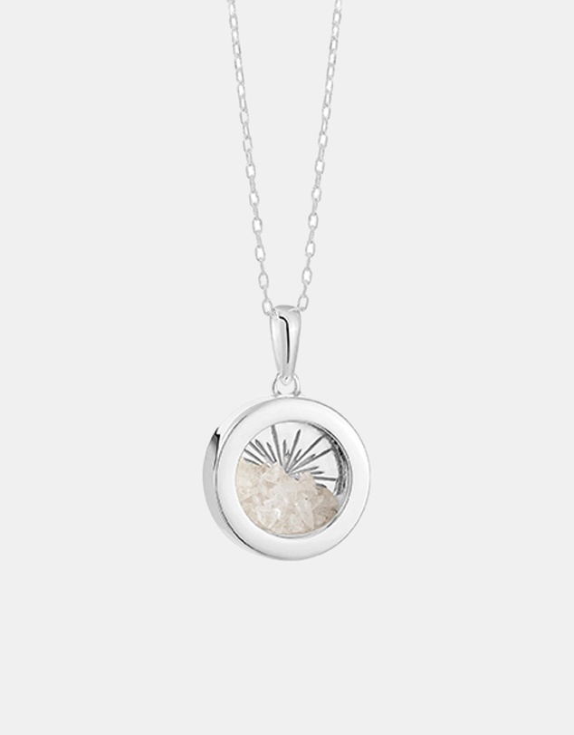 Rachel Jackson - Small Deco Sun Amulet April Birthstone Silver Rock Crystal Necklace (Energy & Clarity)