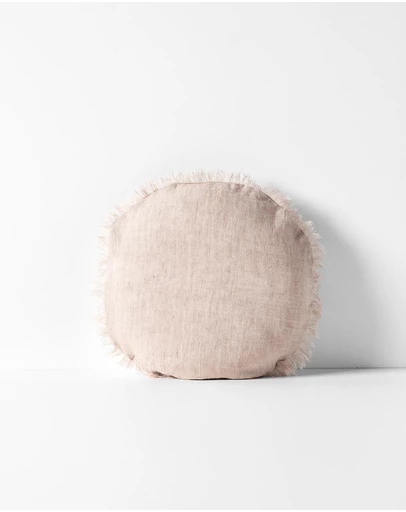 Aura Home - Vintage Linen Fringe Small Round Cushion