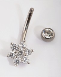 Lovisa - Titanium Diamante Flower Belly Bar