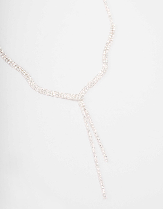 Lovisa - Silver Fine Ribbon Cubic Zirconia Lariat Necklace