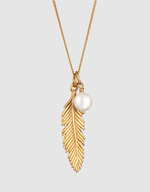 Elli Jewelry - Necklace Feather Shell Pearl 925 Sterling Silver Gold-plated