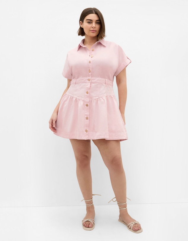 City Chic - Plus Size Ari Denim Mini Dress - heavenly pink
