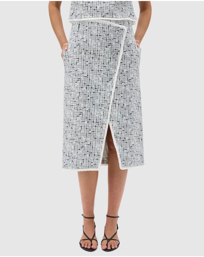 Oroton - Tweed Print Button Wrap Skirt
