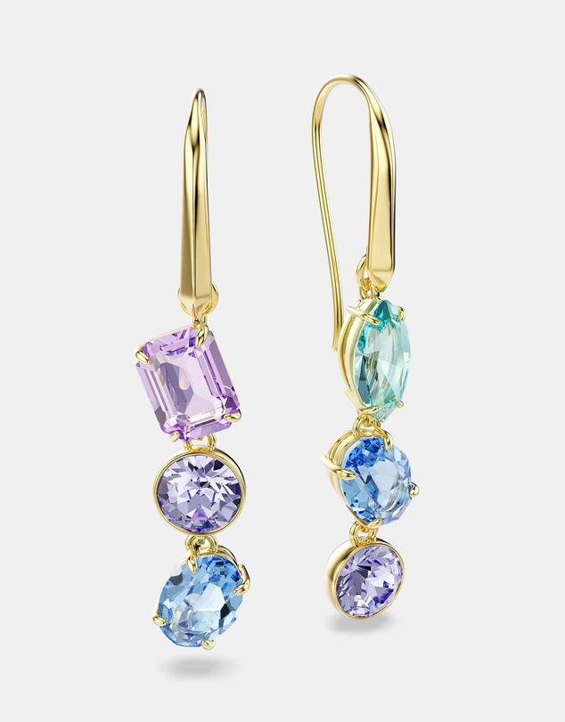 Swarovski - Gema Drop Earrings, Asymmetrical Design, Mixed Cuts, Multicolored, Gold-tone Plated