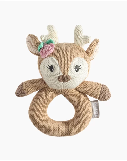 Living Textiles - Knitted Ring Rattle - Ava the Fawn