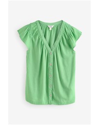 NEXT - Linen Blend Button Down Ruffle Sleeve Top