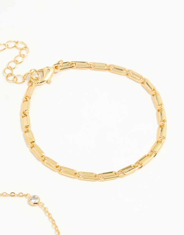 Lovisa - Gold Plated Cubic Zirconia & Chain Bracelets 2-Pack