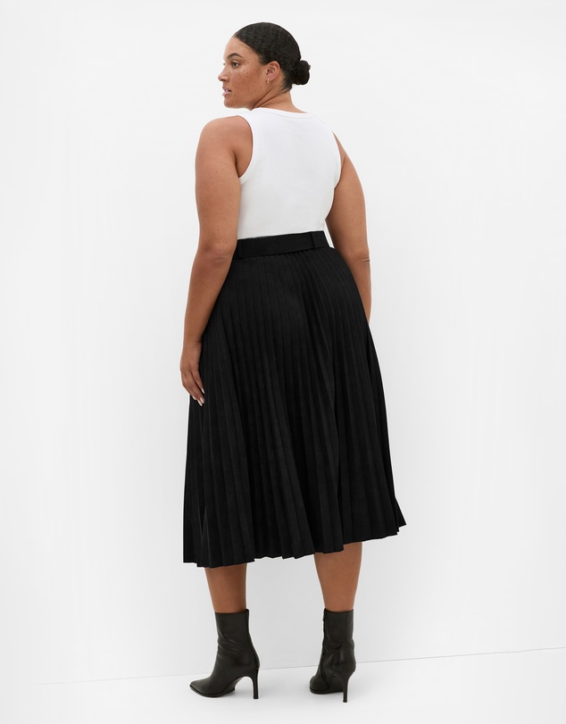 City Chic - Plus size Sueded Pleat Midi Skirt - black