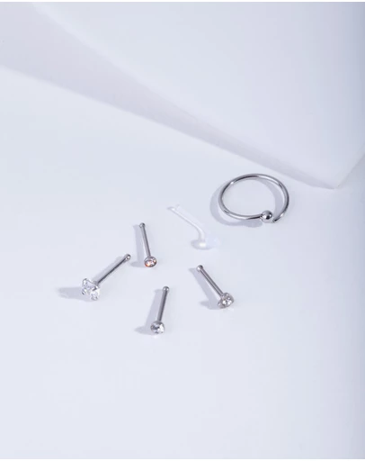 Lovisa - Silver Surgical Steel Mixed Nose Piercing 6-Pack