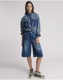 ONE TEASPOON - Beastie Low Waist Wide Leg Denim Jorts - Rosewood
