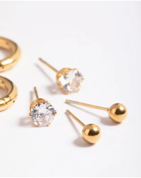 Lovisa - Waterproof Gold Plated Stainless Steel Cubic Zirconia Stud & Huggie Earring Pack