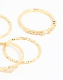 Lovisa - Gold Plated Cubic Zirconia & Plain Rings 5-Pack