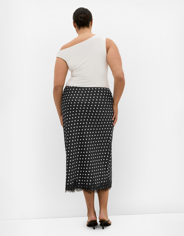 City Chic - Plus size Lace Spot Print Satin Midi Skirt - black