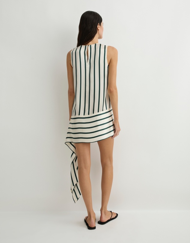 BONDI BORN - Cannes Sash Hem Mini Dress - Forest Stripe