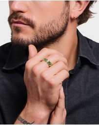 THOMAS SABO - Wide Gold Plated Crocodile Ring with Green Stones