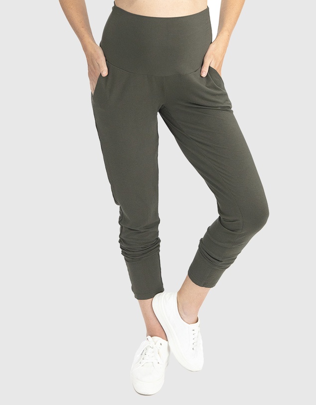 Angel Maternity - Maternity Comfortable Stretchy Tapered Pants in Khaki
