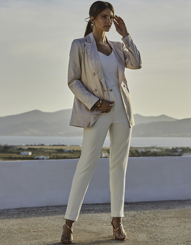 Sosandar - Animal Jacquard Satin Double Breasted Blazer