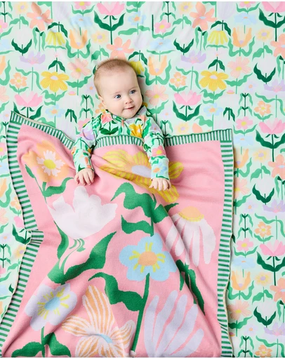 Kip&Co - Popping Flowers Green Organic Cotton Fitted Sheet - Babies