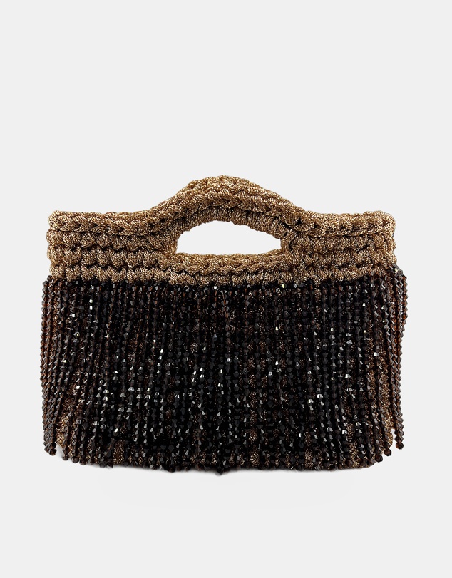 Izoa - Estelle Beaded Fringe Rose Gold Mini Bag