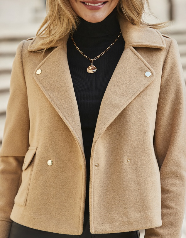 Sosandar - Camel Biker Jacket With Gold Hardware