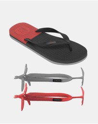 Boomerangz Footwear - Men's Black/Grey/Red Thongs with arch support and 2 x interchangeable straps