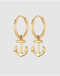 Elli Jewelry - Earrings Creoles Anchor Pendant Maritime in 925 Sterling Silver gold plated