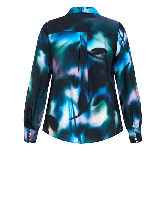 City Chic - Plus size Hayley Haze Print Shirt - deep ocean