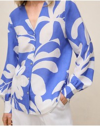 Trenery - Marea Textured V Neck Blouse in Vivid Blue
