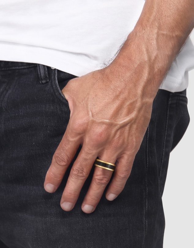 Kuzzoi - ICONIC EXCLUSIVE - Ring Band Basic Geo Enamel Casual in 925 Sterling Silver Gold Plated