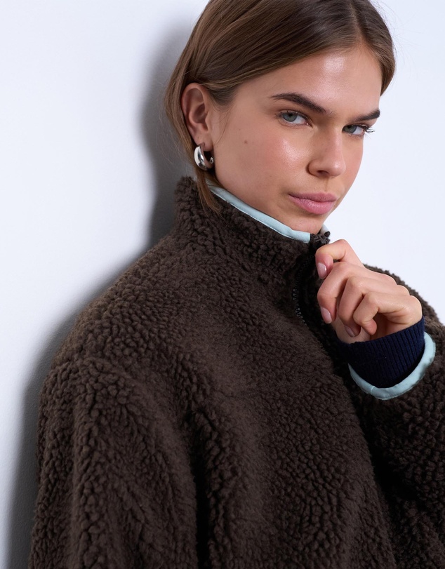 TOPSHOP - Borg Fleece Jacket with Contrast Piping