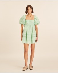 AERE - Puff Sleeve Pleated Hem Mini Dress