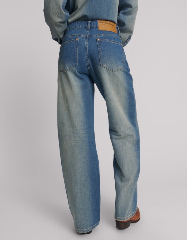 ONE TEASPOON - Jackson Mid Waist Wide Leg Denim Jeans - Blue Ranch